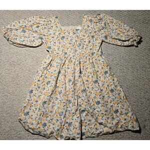 Salt Mini Dress Puff Sleeves Floral Cottagecore Peach Green Women's Medium